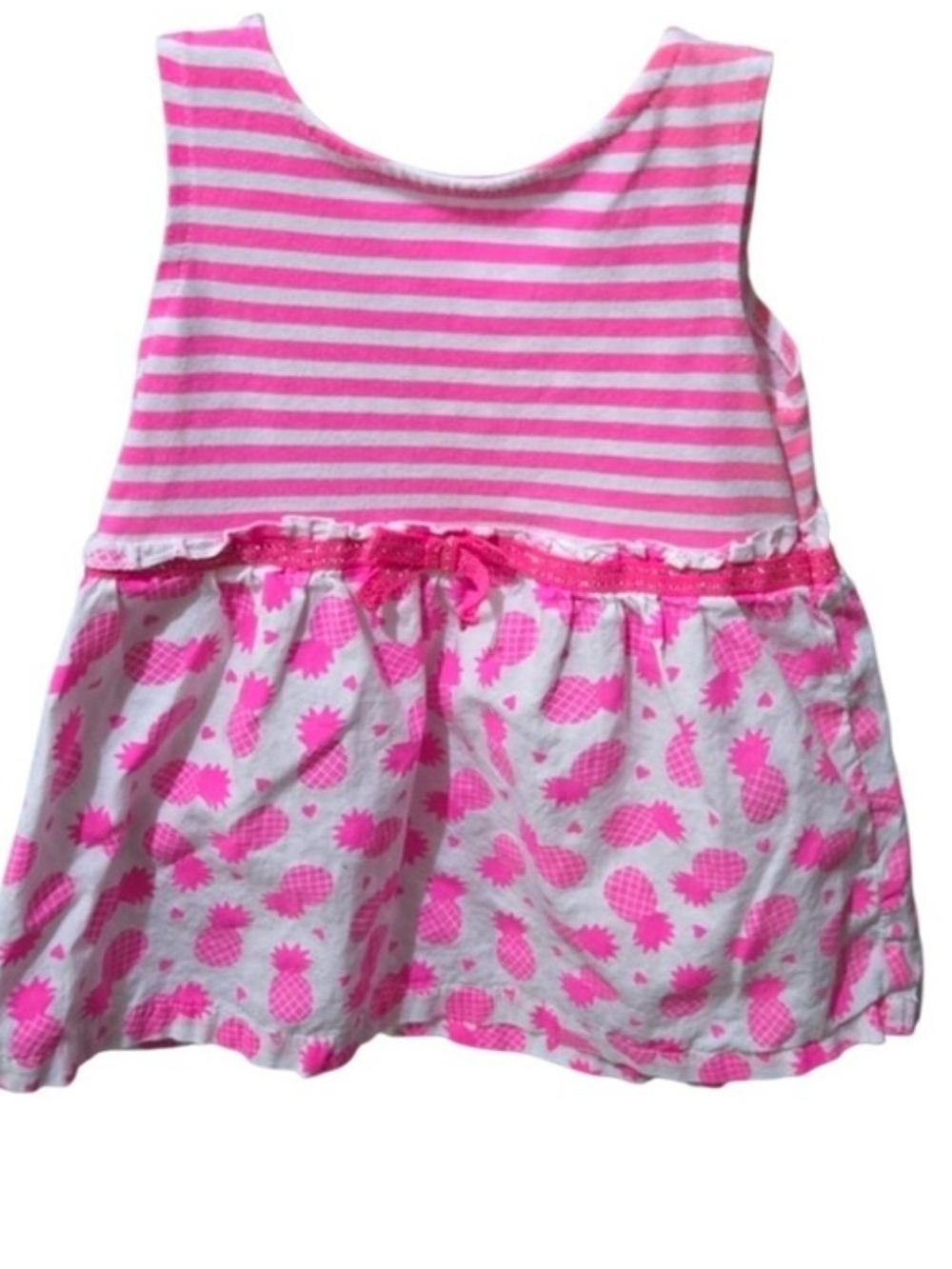 Swiggles Pink Striped Tank Dress with Neon Pineapple Print